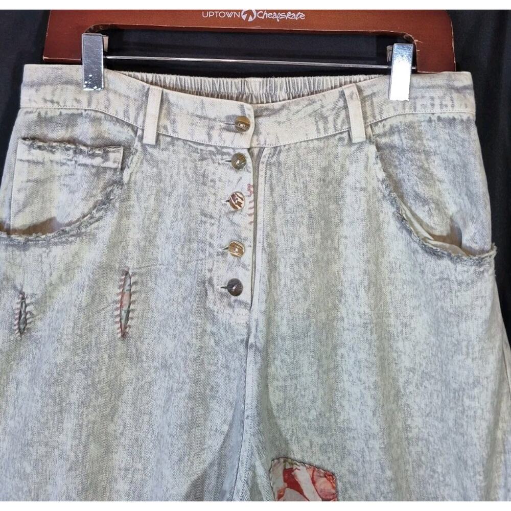 Paper Lace Light Gray Pink Floral Patchwork Cotton Pants Jeans Medium - Picture 3 of 10